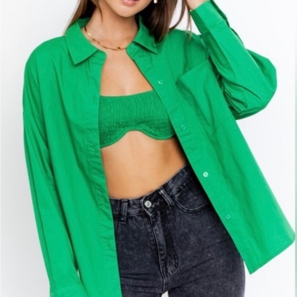 ZARA Green Sheer BUTTON DOWN SHIRT with built‎ in bralette - Picture 1 of 4